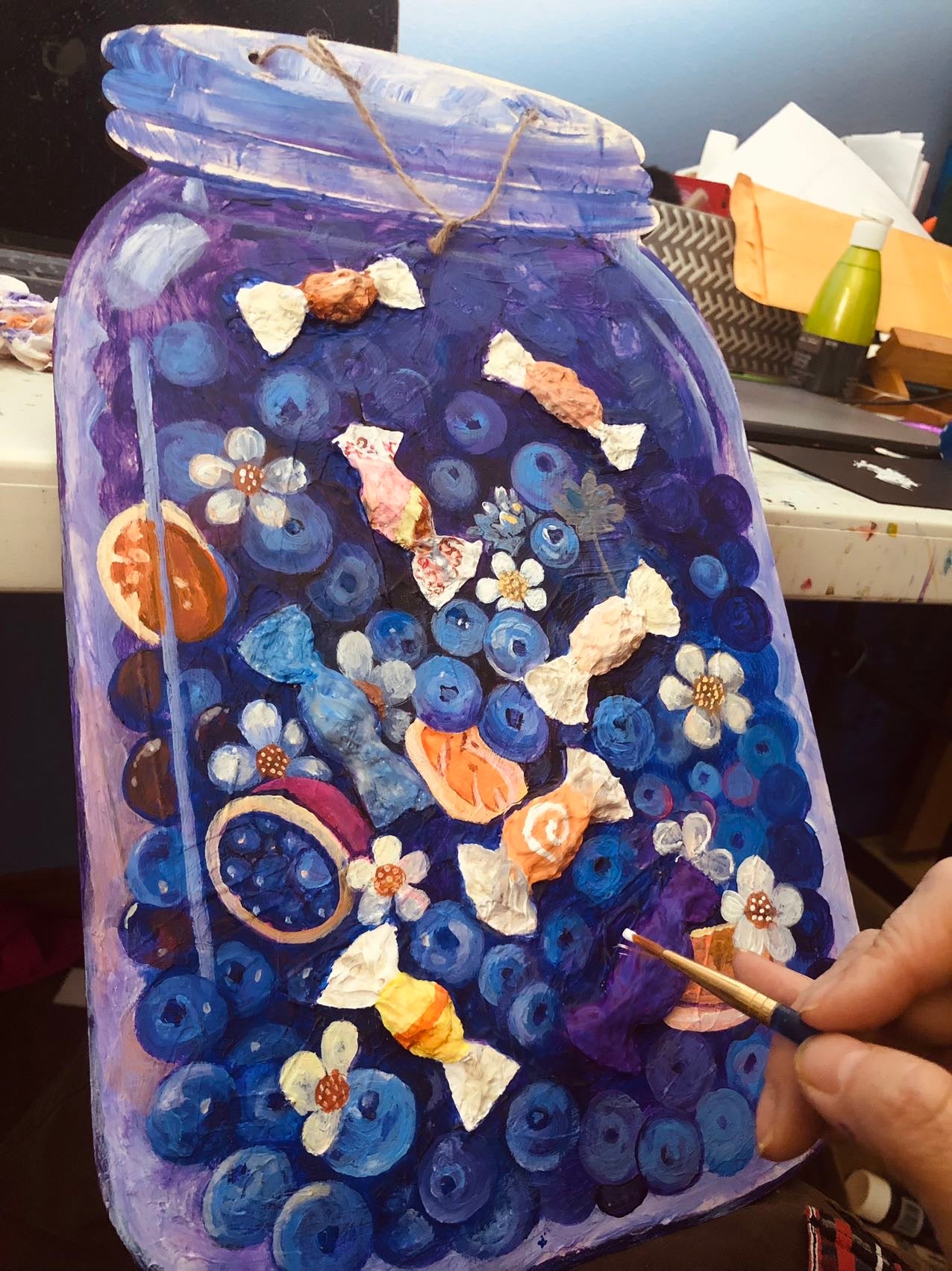 Blueberry Mason Jar 3D Handmade Hanging Decor🫐