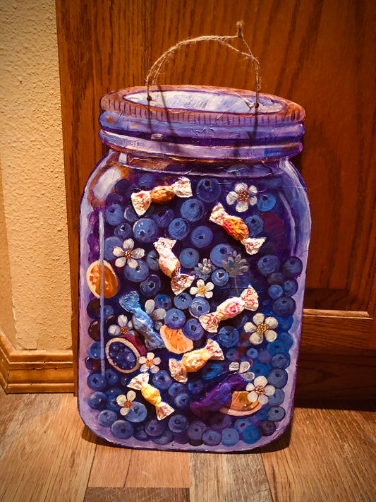 Blueberry Mason Jar 3D Handmade Hanging Decor🫐